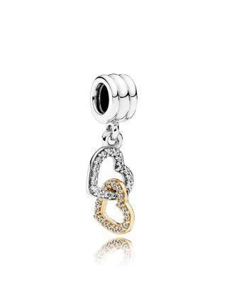 商品PANDORA|Sterling Silver & Cubic Zirconia Interlocked Hearts Charm,价格¥434,第1张图片详细描述