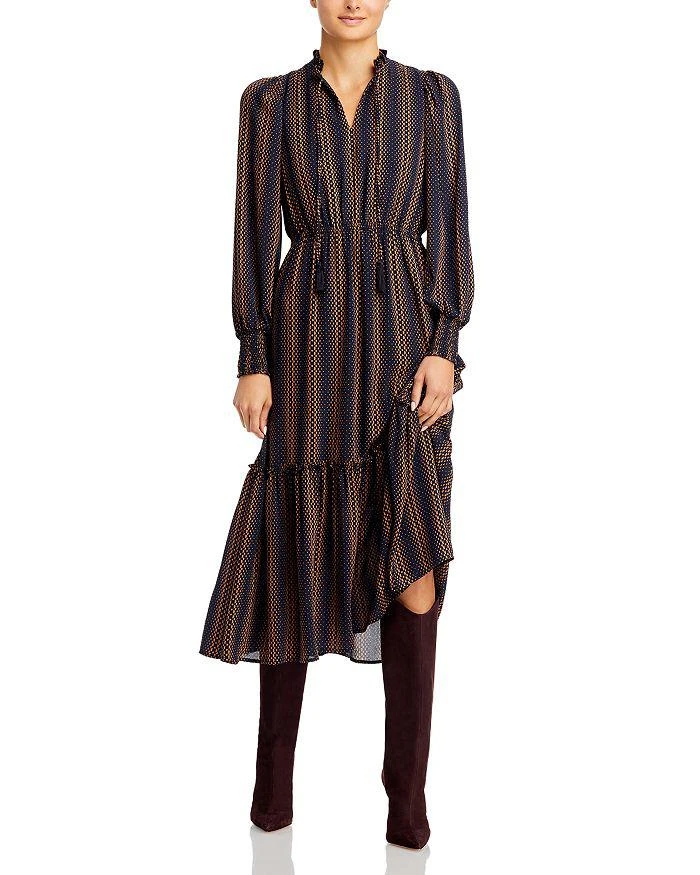 商品Tahari|Ruffled Split Neck Midi Dress,价格¥1034,第1张图片详细描述