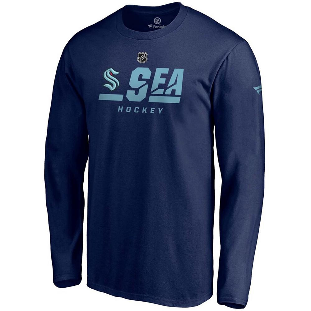 Men's Navy Seattle Kraken Authentic Pro Secondary Logo Long Sleeve T-shirt商品第2张图片规格展示