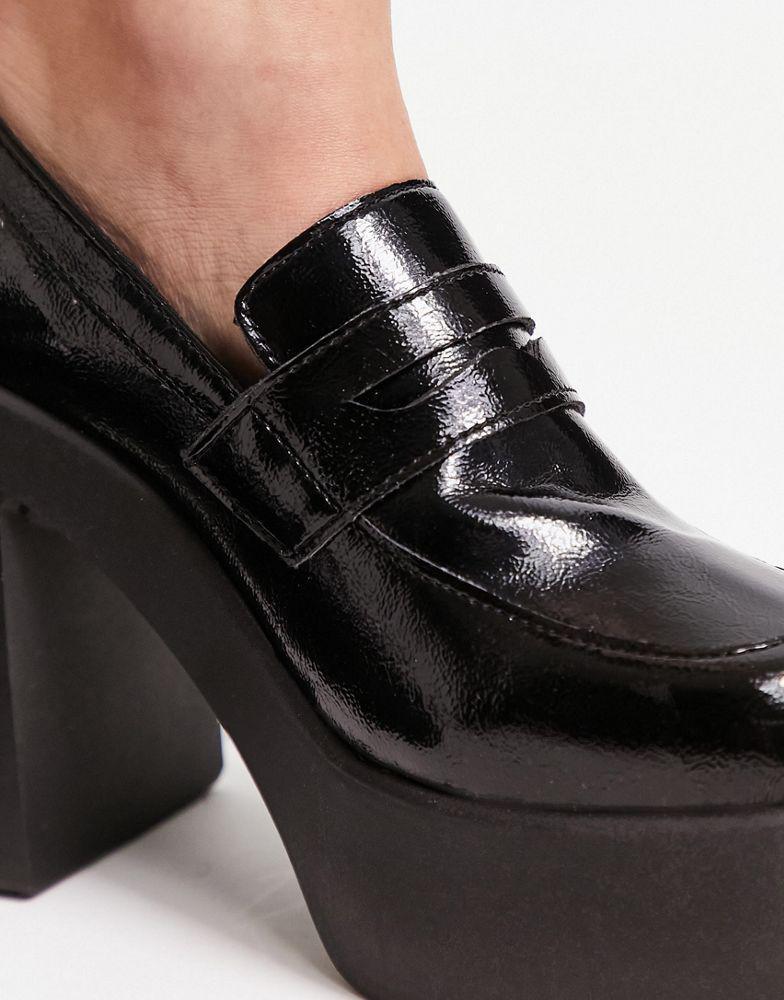 商品ASOS|ASOS DESIGN Palette chunky high heeled loafers in black,价格¥355,第5张图片详细描述