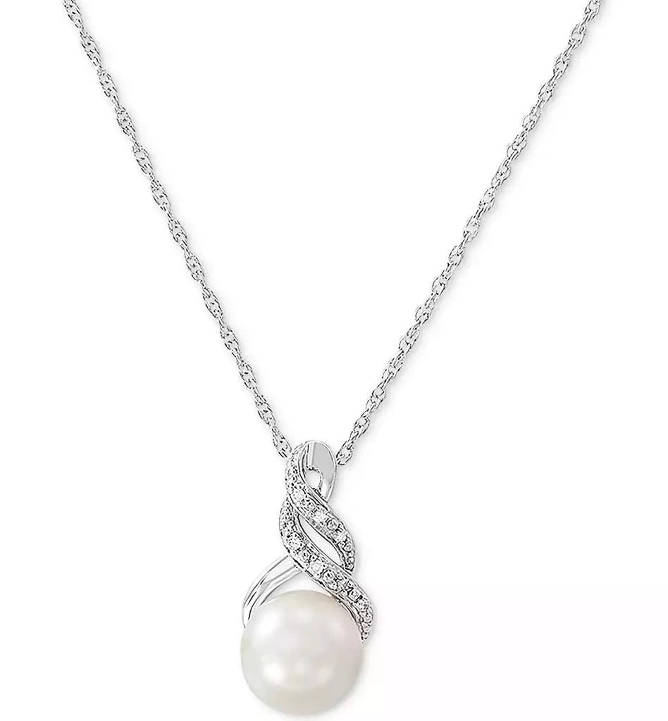商品Macy's|Cultured Freshwater Pearl (8 & 9mm) and Diamond Accent Pendant Necklace and Earrings Set in Sterling Silver or 14k Gold Over Silver,价格¥3743,第4张图片详细描述