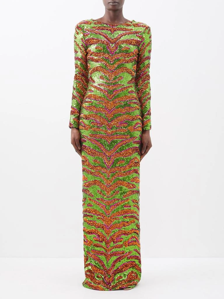 商品Halpern|Tiger-print backless sequinned gown,价格¥3099,第1张图片