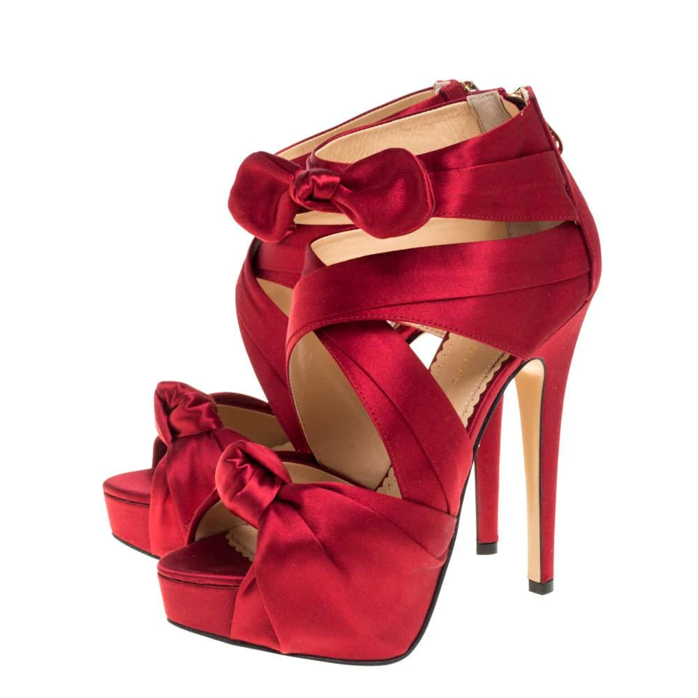 商品Charlotte Olympia|Charlotte Olympia Red Satin Andrea Knotted Platform Sandals Size 35,价格¥1400,第4张图片详细描述