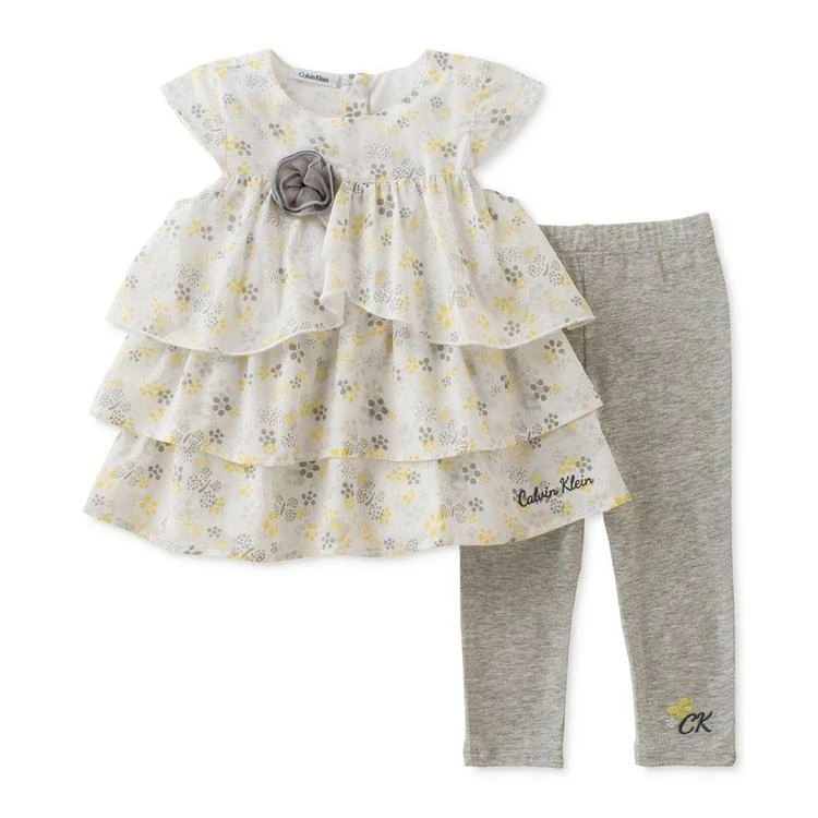 商品Calvin Klein|2-Pc. Tiered Printed Tunic & Capri Leggings Set, Baby Girls (0-24 Months),价格¥133,第1张图片