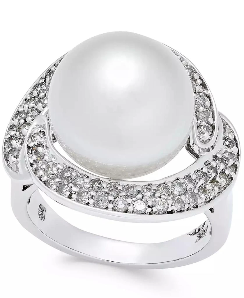 商品Macy's|Cultured South Sea Pearl (13mm) and Diamond (5/8 ct. t.w.) Ring in 14k White Gold,价格¥15497,第1张图片