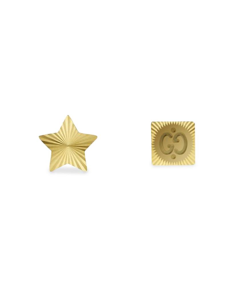 18K Yellow Gold Icon Star & Square Logo Mismatch Stud Earrings商品第3张图片规格展示