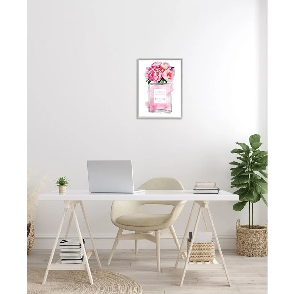 商品Stupell Industries|Glam Perfume Bottle V2 Flower Silver-Tone Pink Peony Gray Farmhouse Rustic Framed Giclee Texturized Art, 16" x 20",价格¥808,第2张图片详细描述