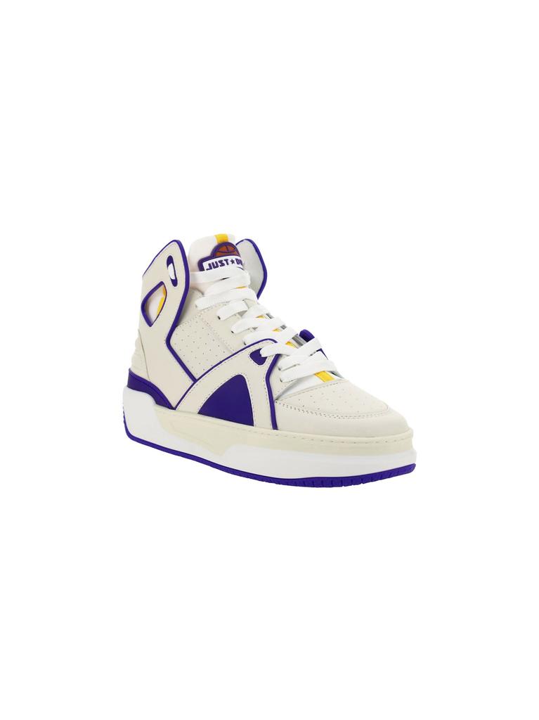 Just Don Men's  White Leather Hi Top Sneakers商品第2张图片规格展示