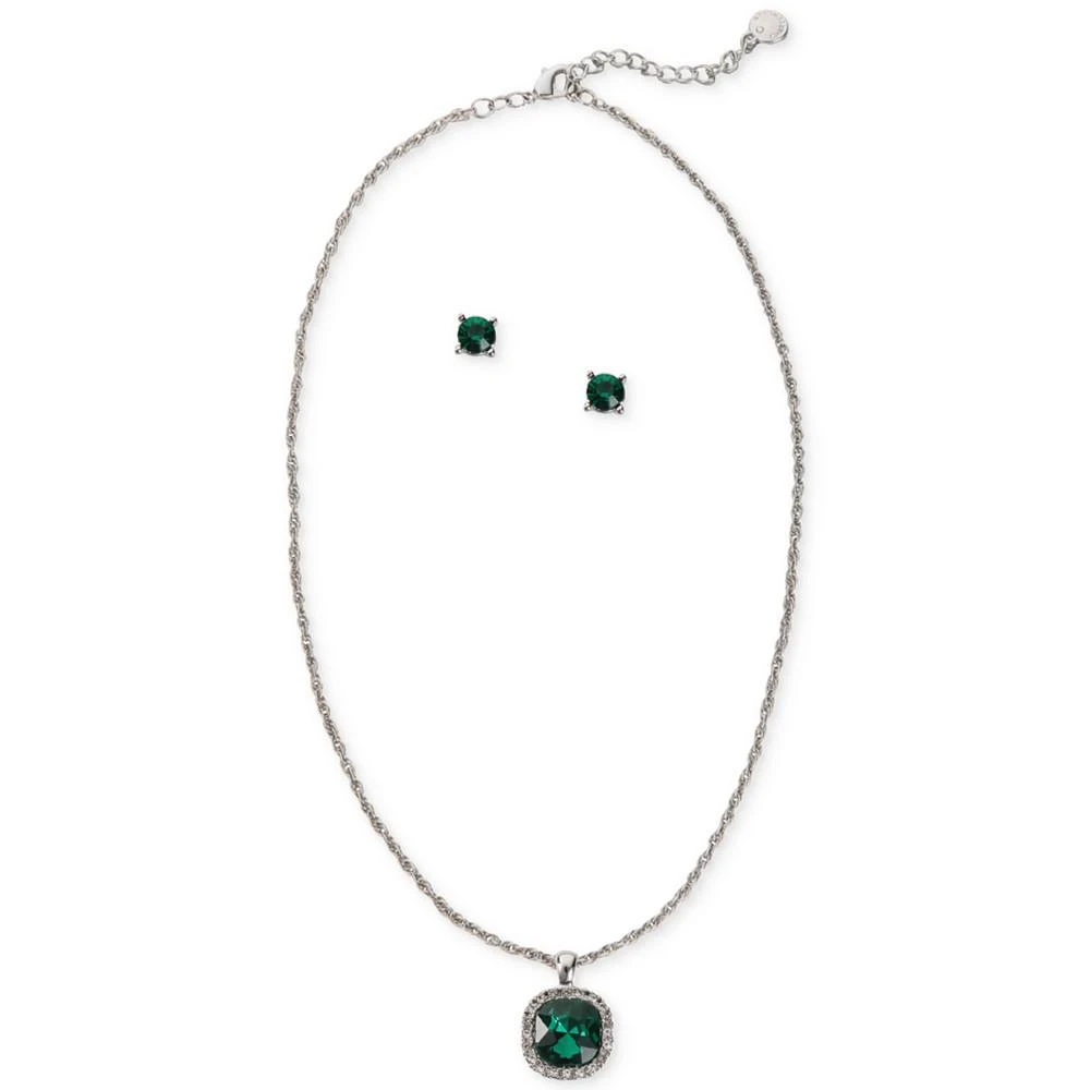 商品Charter Club|Silver-Tone Pavé & Emerald-Cut Stone Halo Pendant Necklace & Stud Earrings Set, Created for Macy's,价格¥67,第1张图片