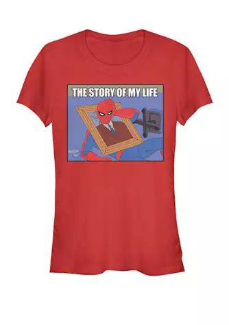 Spider-Man The Story Of My Life Funny Meme Short Sleeve Graphic T-Shirt商品第1张图片规格展示