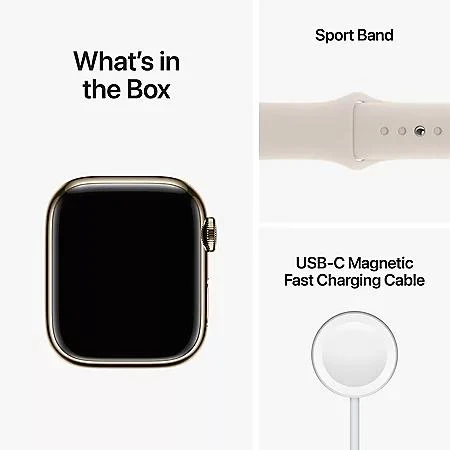 Apple Watch Series 8 GPS + Cellular 41mm Stainless Steel Case with Sport Band, Choose Color and Band Size 商品