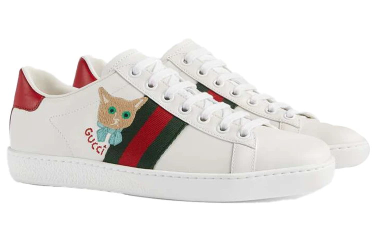 商品[国内直发] Gucci|古驰 ACE 猫咪刺绣 低帮 时尚板鞋 女款 白红,价格¥3736,第3张图片详细描述