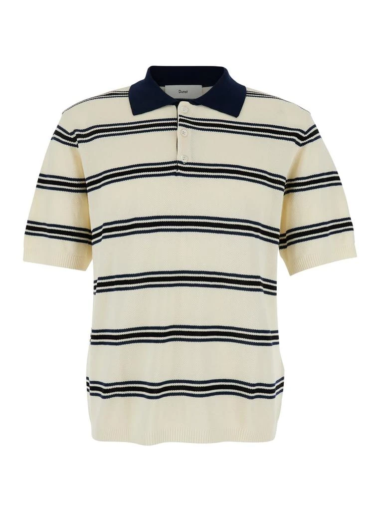 商品Dunst|White Polo Shirt With All-over Striped Motif And Ribbed Edges In Cotton Piquet Man,价格¥1296,第1张图片