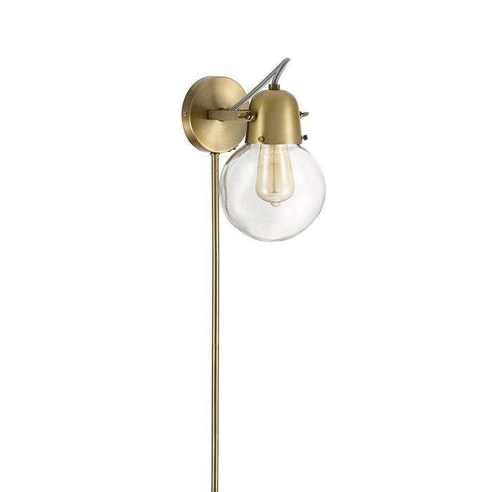 商品JAlexander|Lighting Mid Century Modern 9.75" Antique Brass Single Glass Globe Plug In Wall Sconce,价格¥492,第2张图片详细描述