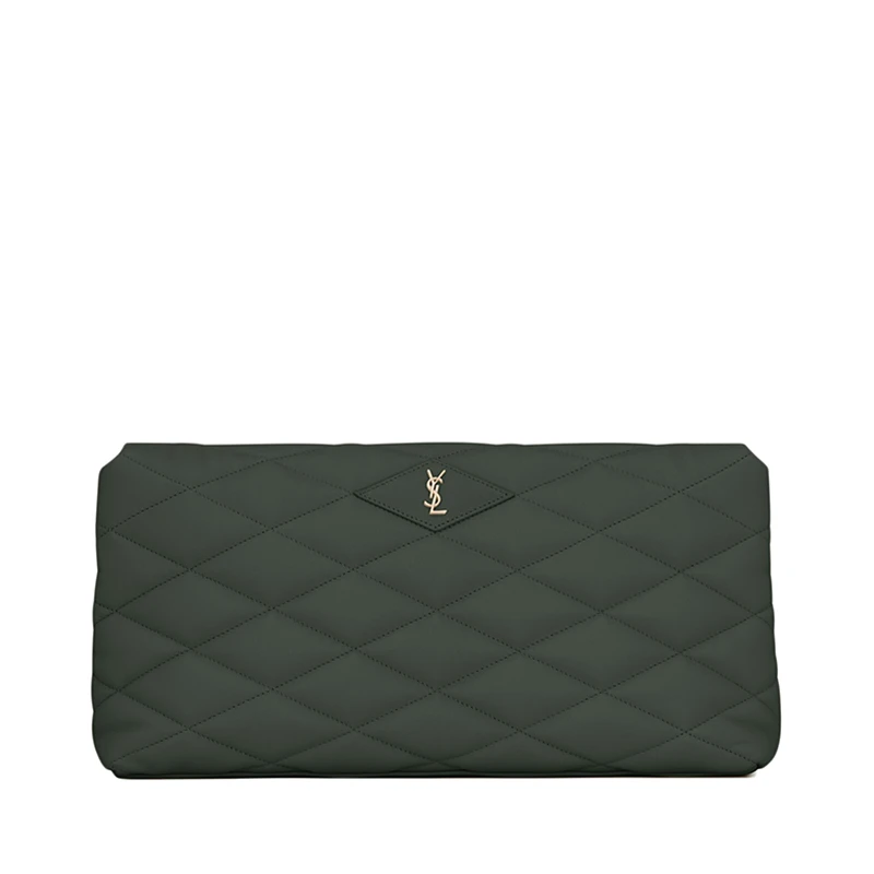 商品Yves Saint Laurent|SAINT LAURENT PARIS/圣罗兰 YSL  SADE系列 女士深绿色绗缝羊皮革翻盖信封手拿包,价格¥11156,第1张图片