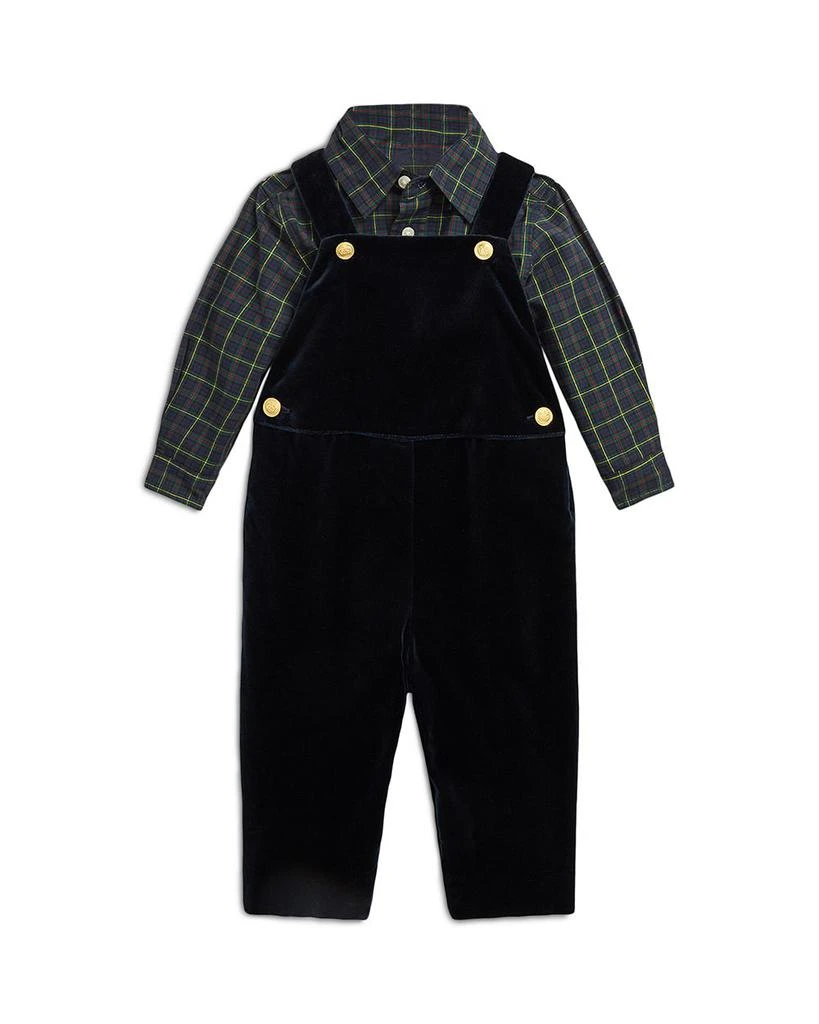 商品Ralph Lauren|Boys' Plaid Cotton Shirt & Velvet Overalls Set - Baby,价格¥1392,第1张图片