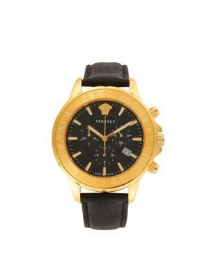 商品Versace|45MM IP Gold Stainless Steel & Leather Strap Chronograph Watch,价格¥5227,第1张图片