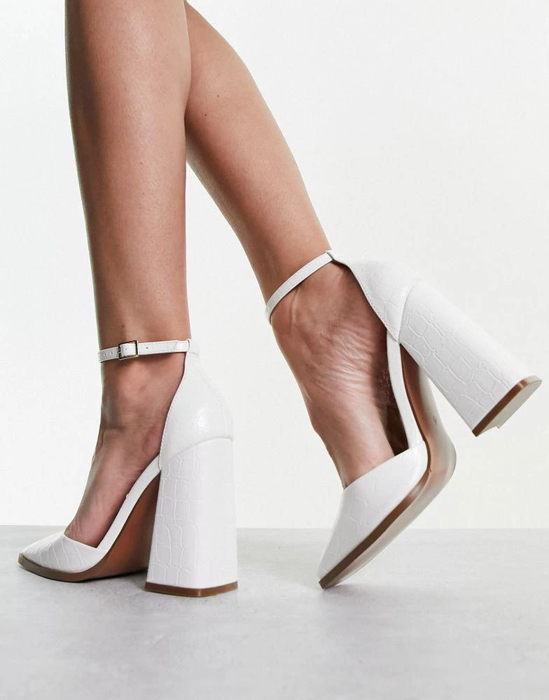 商品ASOS|ASOS DESIGN Pyra square toe block heeled shoes in white croc,价格¥235,第2张图片详细描述