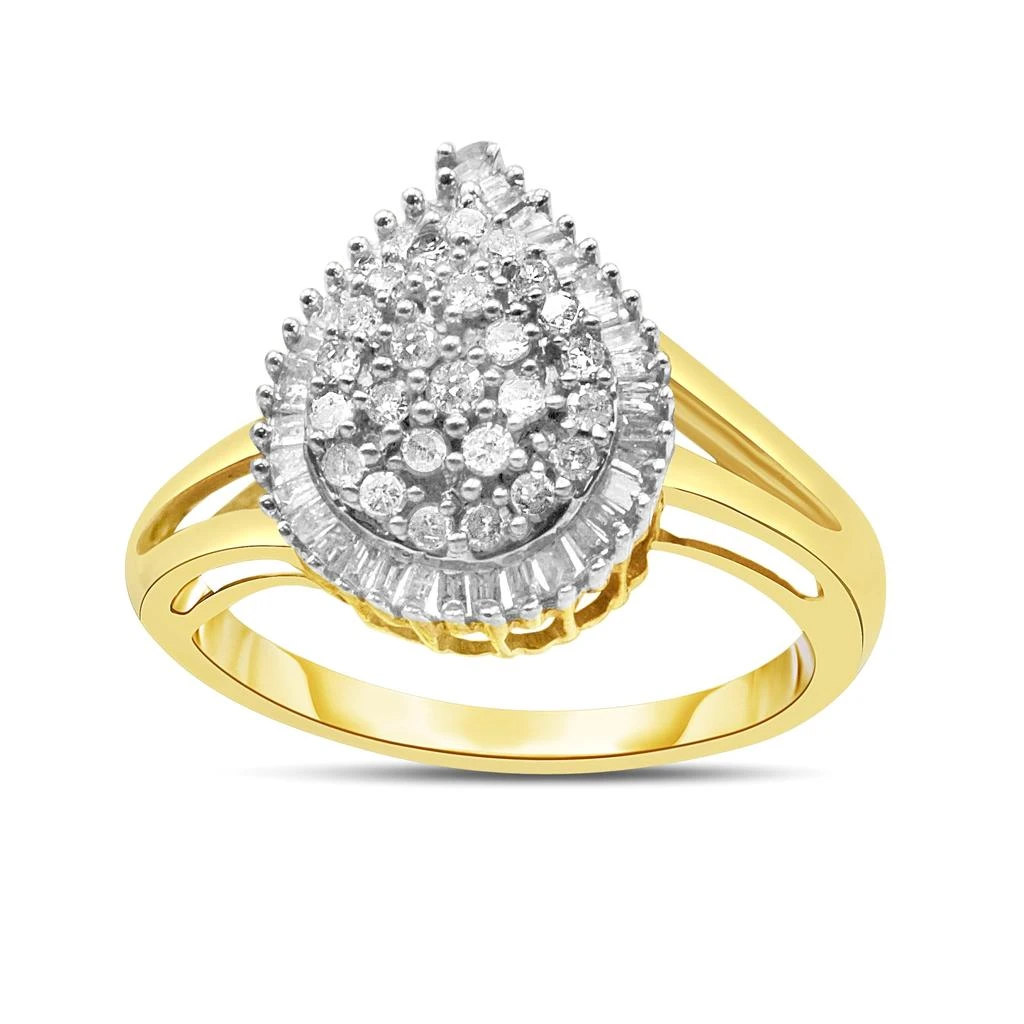 商品Haus of Brilliance|10K Yellow Gold 1/2 Cttw Round and Baguette-Cut Diamond Pear Ring,价格¥8814,第1张图片