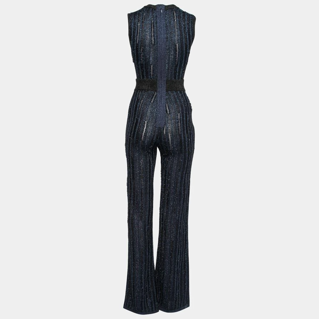 商品[二手商品] Herve Leger|Herve Leger Metallic Blue & Black Stretch Knit Frayed Ribbed Detail Jumpsuit M,价格¥3548,第2张图片详细描述