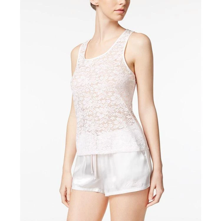 商品Linea Donatella|Stretch Lace Tank Top and Bride-Emboidered Shorts Pajama Set,价格¥180,第2张图片详细描述