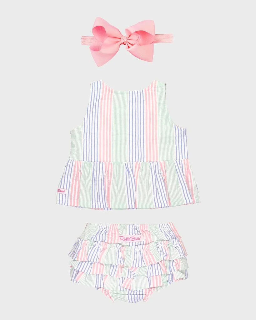 商品RuffleButts|Girl's Multicolor Swing Top, Bloomer and Headband Set, Size 0M-2T,价格¥317,第2张图片详细描述