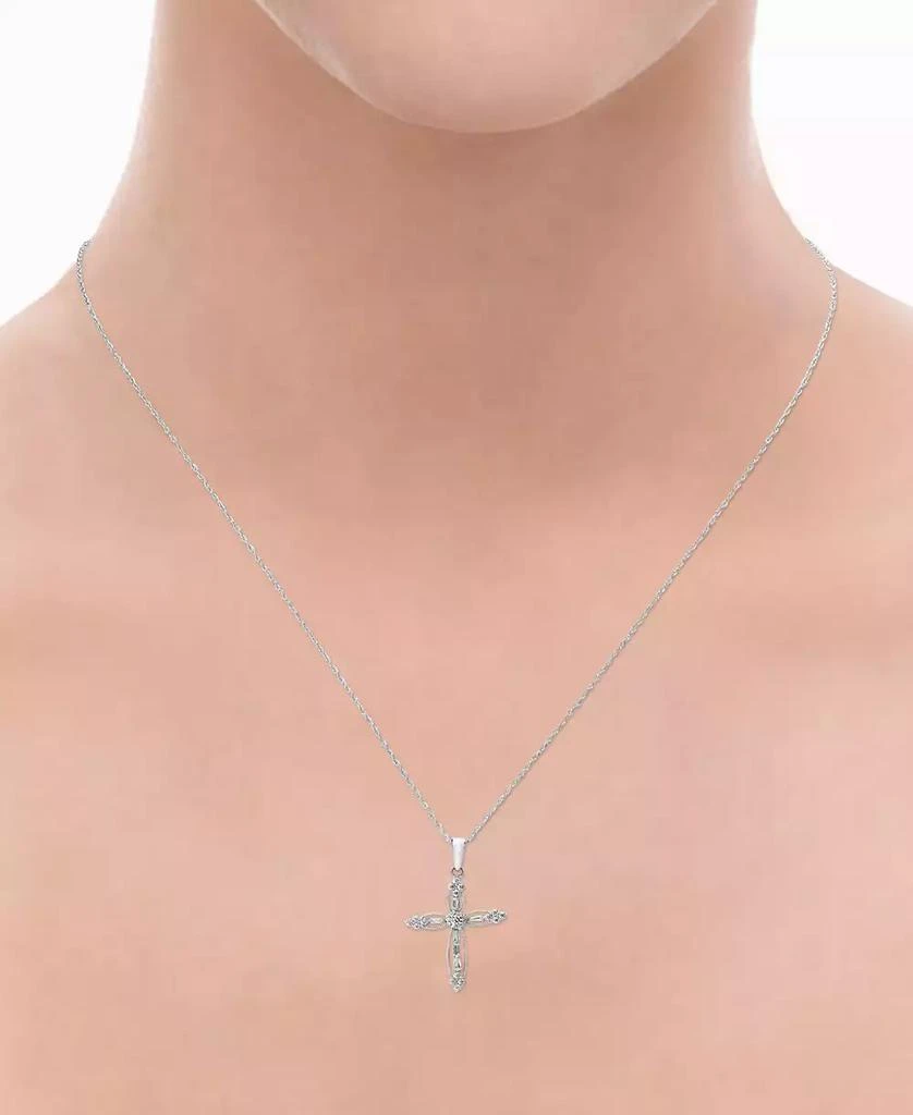 商品Macy's|Diamond Round & Baguette Openwork Cross 18" Pendant Necklace (1/4 ct. t.w.) in 14k White Gold,价格¥8161,第2张图片详细描述
