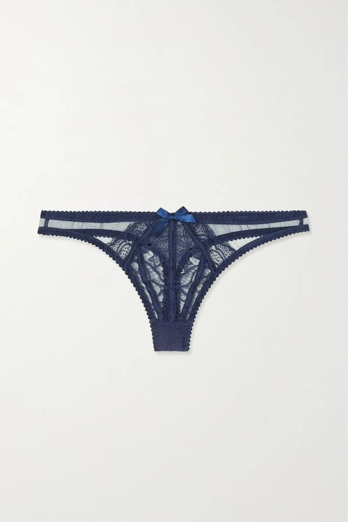 商品L'Agent by Agent Provocateur|Rozlyn 蕾丝拼接缎布边饰绢网丁字裤,价格¥391,第1张图片