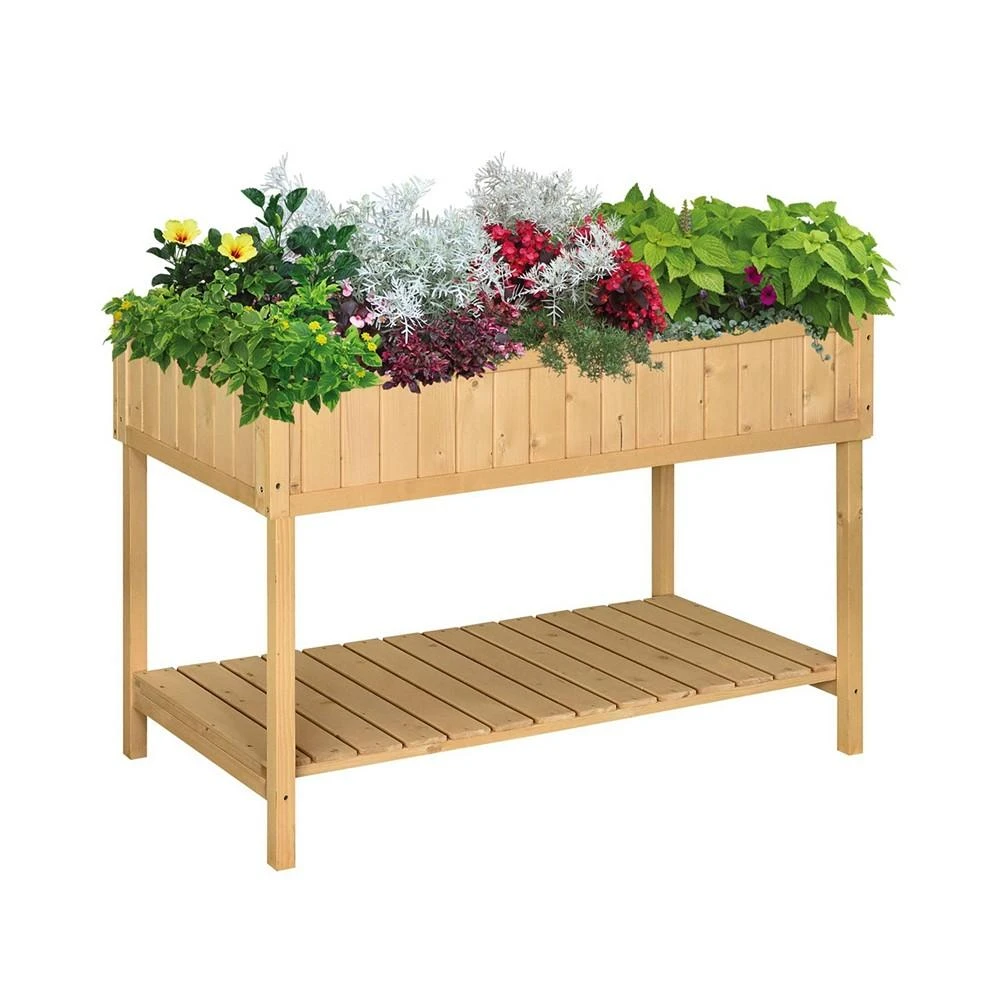 商品Outsunny|Elevated Natural Plant Stand Outdoor Flower Bed 8 Grid Box w/ Storage,价格¥1061,第3张图片详细描述