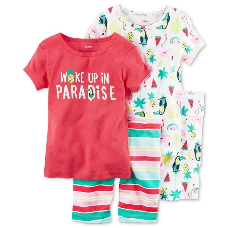 商品Carter's|女婴4-Pc. Woke Up In Paradise Cotton Pajama Set, Baby Girls (0-24 months),价格¥57,第2张图片详细描述