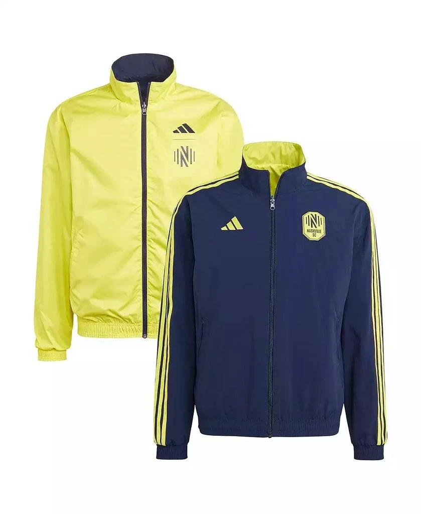 商品Adidas|Men's Navy and Yellow Nashville SC 2023 On-Field Anthem Full-Zip Reversible Team Jacket,价格¥823,第1张图片