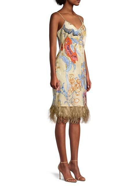 商品UNGARO|Miki Floral Feather-Trim Slip dress,价格¥4979,第6张图片详细描述