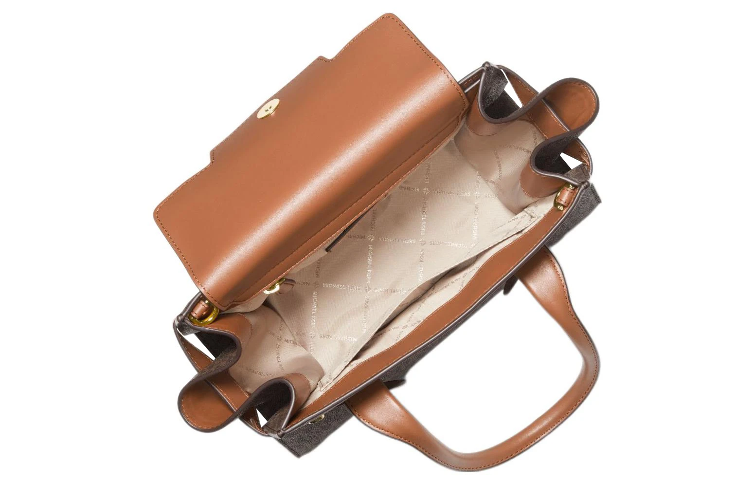商品[国内直发] Michael Kors|迈克高仕 MK Carmen 通勤时尚经典老花满印拼色 帆布 手提单肩斜挎包 女款 棕拼色,价格¥1670,第4张图片详细描述