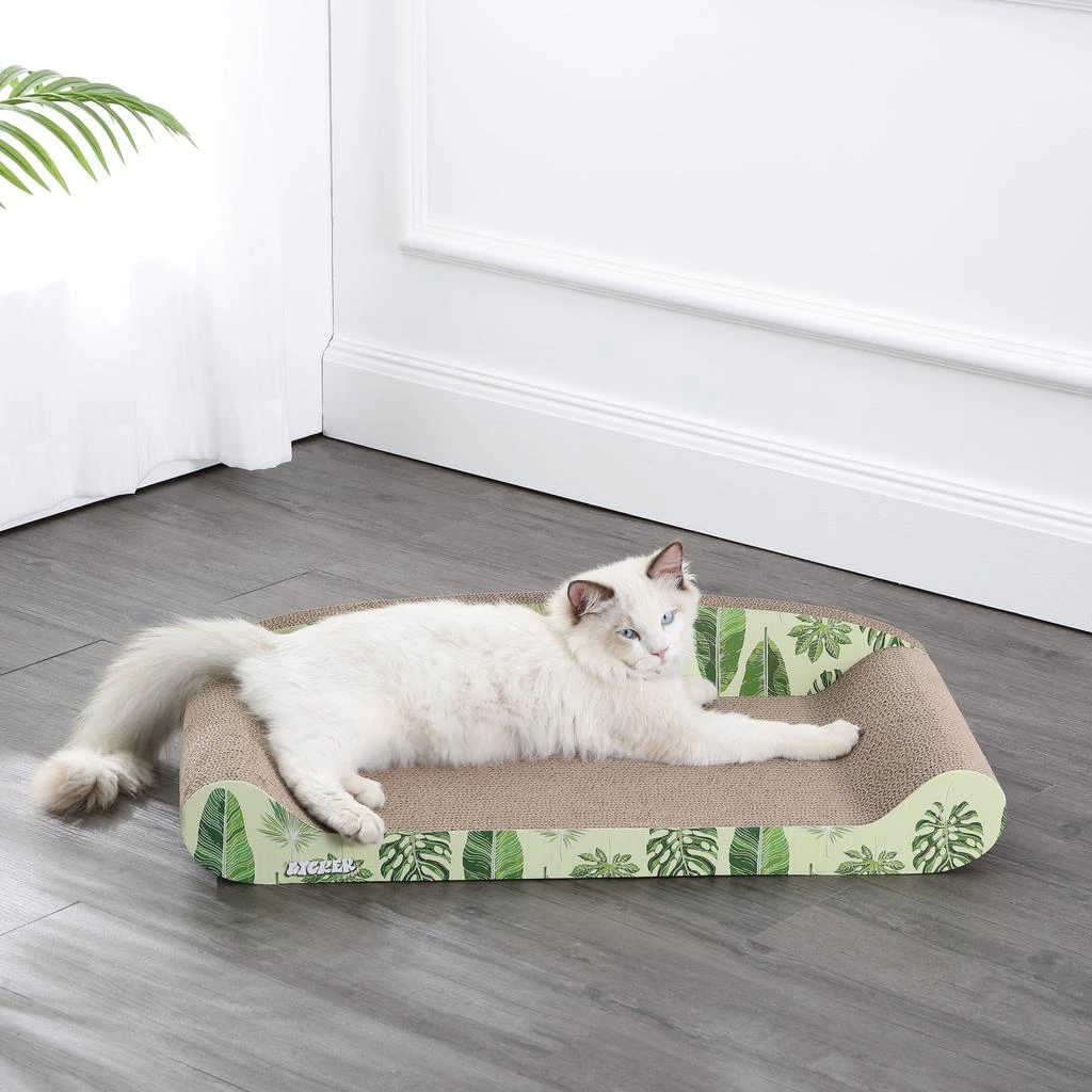 Montego 27.5" Coastal Patterned Cardboard Lounge Bed Cat Scratcher with Catnip, Pink/Red 商品
