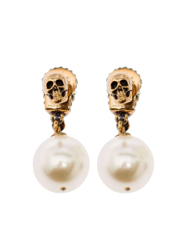 商品Alexander McQueen|Alexander McQueen Pearl Pendant Earrings With Skull Antique Gold-tone In Brass,价格¥2599,第2张图片详细描述