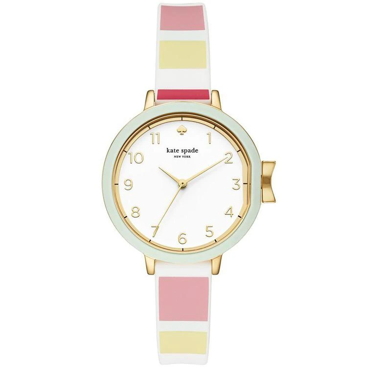 商品Kate Spade|Women's Park Row Striped Silicone Strap Watch 34mm,价格¥1122,第1张图片