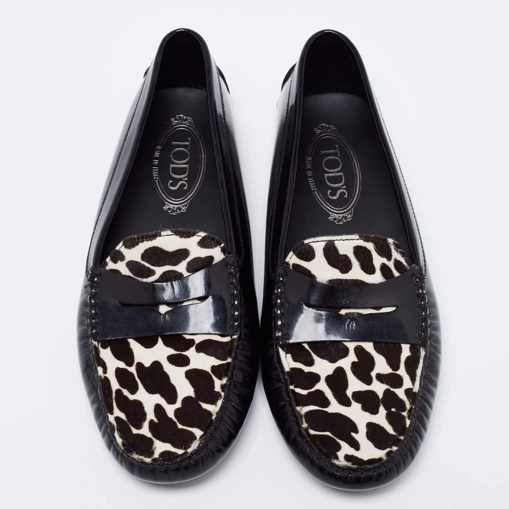 商品[二手商品] Tod's|Tod's Leather Black/White Animal Print Calf Hair And Patent Leather Slip On Loafers Size 39,价格¥1403,第3张图片详细描述