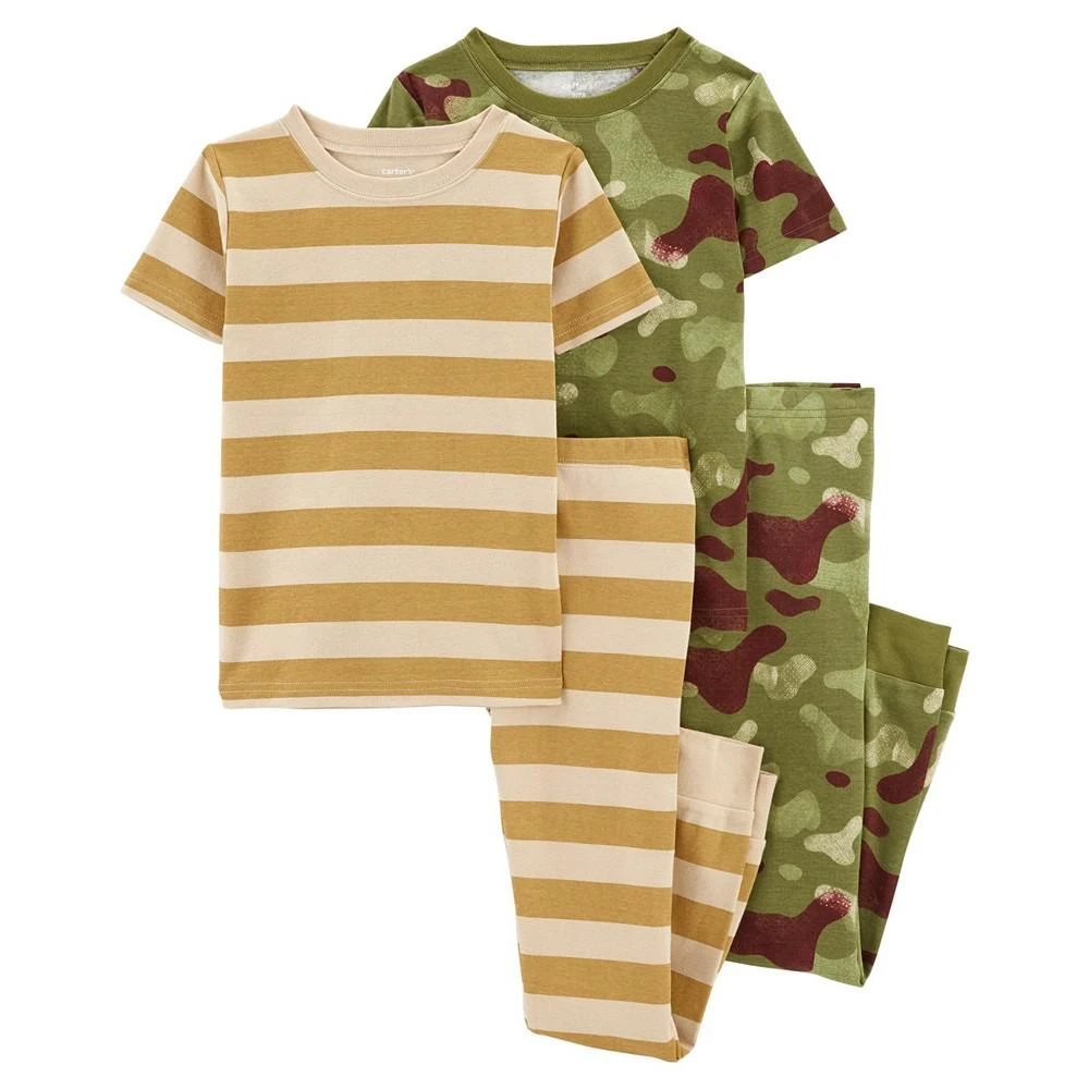 商品Carter's|Little Boys Camo Striped 100% Snug Fit Cotton Pajamas, 4 Piece Set,价格¥113 描述