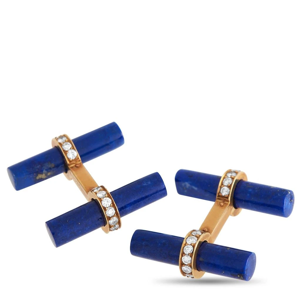 商品[二手商品] Van Cleef & Arpels|Van Cleef & Arpels 18K Yellow Gold Diamond and Lapis Cufflinks,价格¥31903,第2张图片详细描述