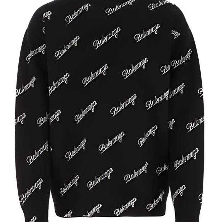 商品[国内直发] Balenciaga|巴黎世家 SS21 刺绣Logo印花长袖毛衣 宽松版型 男款 黑色,价格¥5416,第5张图片详细描述