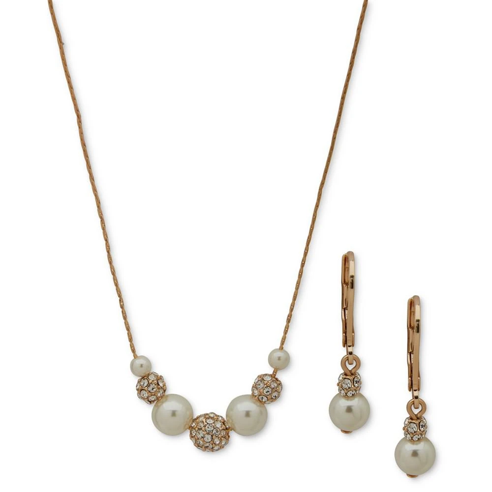商品Anne Klein|Gold-Tone Pavé Fireball & Imitation Pearl Statement Necklace & Drop Earrings Set,价格¥209,第1张图片
