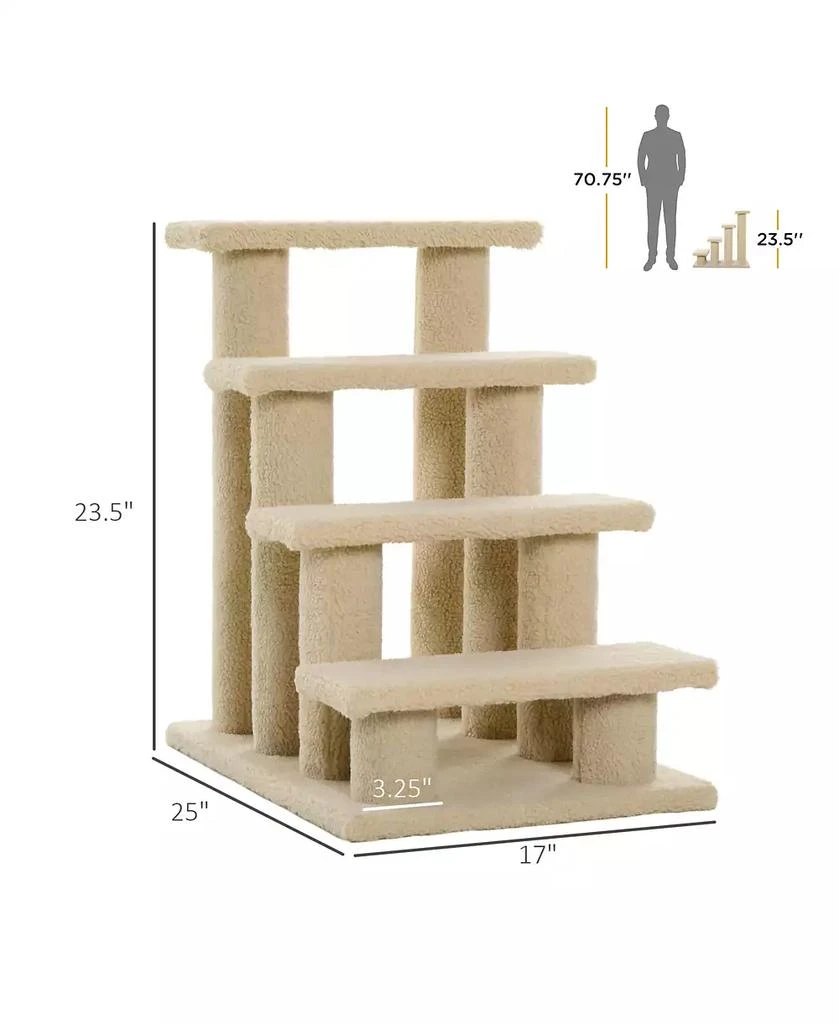 商品PawHut|24'' Cat Tree 4-Step Stairway Perch Scratcher Pet Steps Dog Ramp,价格¥455,第3张图片详细描述