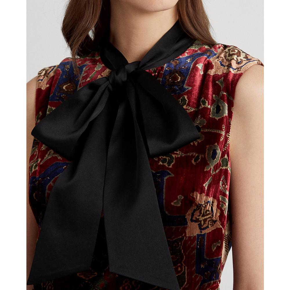 Women's Print Tie-Neck Velvet Dress商品第3张图片规格展示