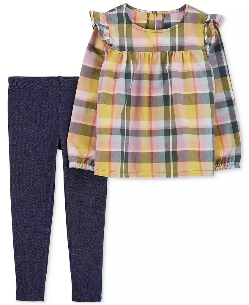 商品Carter's|Baby Girls Plaid Top and Knit Denim Leggings, 2 Piece Set,价格¥96,第1张图片