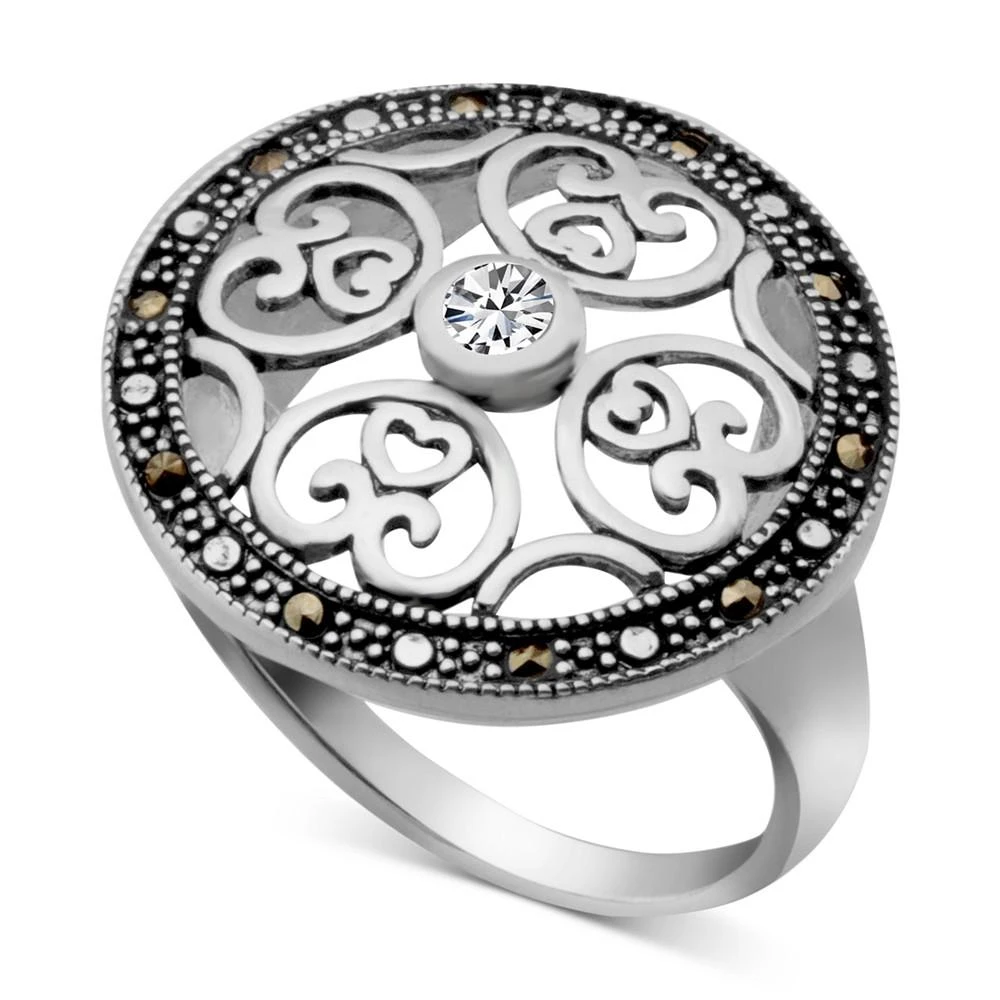 商品Macy's|Marcasite & Crystal Openwork Ring in Silver-Plate,价格¥150,第1张图片
