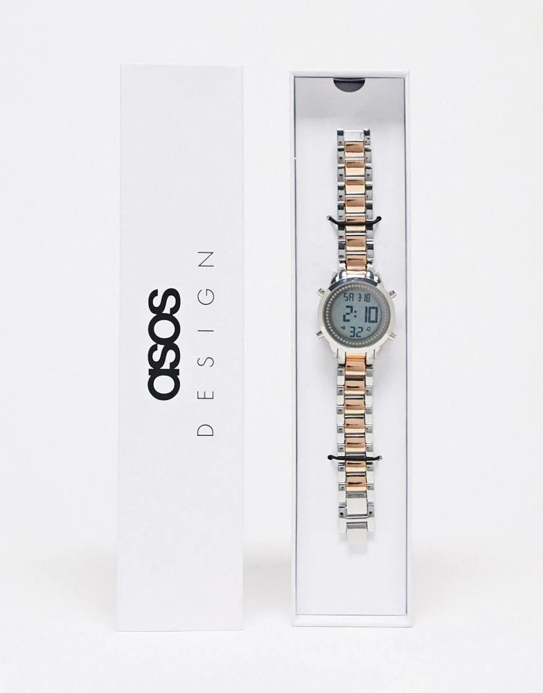 商品ASOS|ASOS DESIGN unisex digital bracelet watch in silver with rose gold detailing,价格¥341,第4张图片详细描述