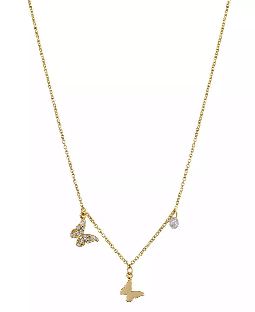 商品Unwritten|14K Gold Flash-Plated Cubic Zirconia Double Butterfly Necklace with Extender,价格¥167,第1张图片