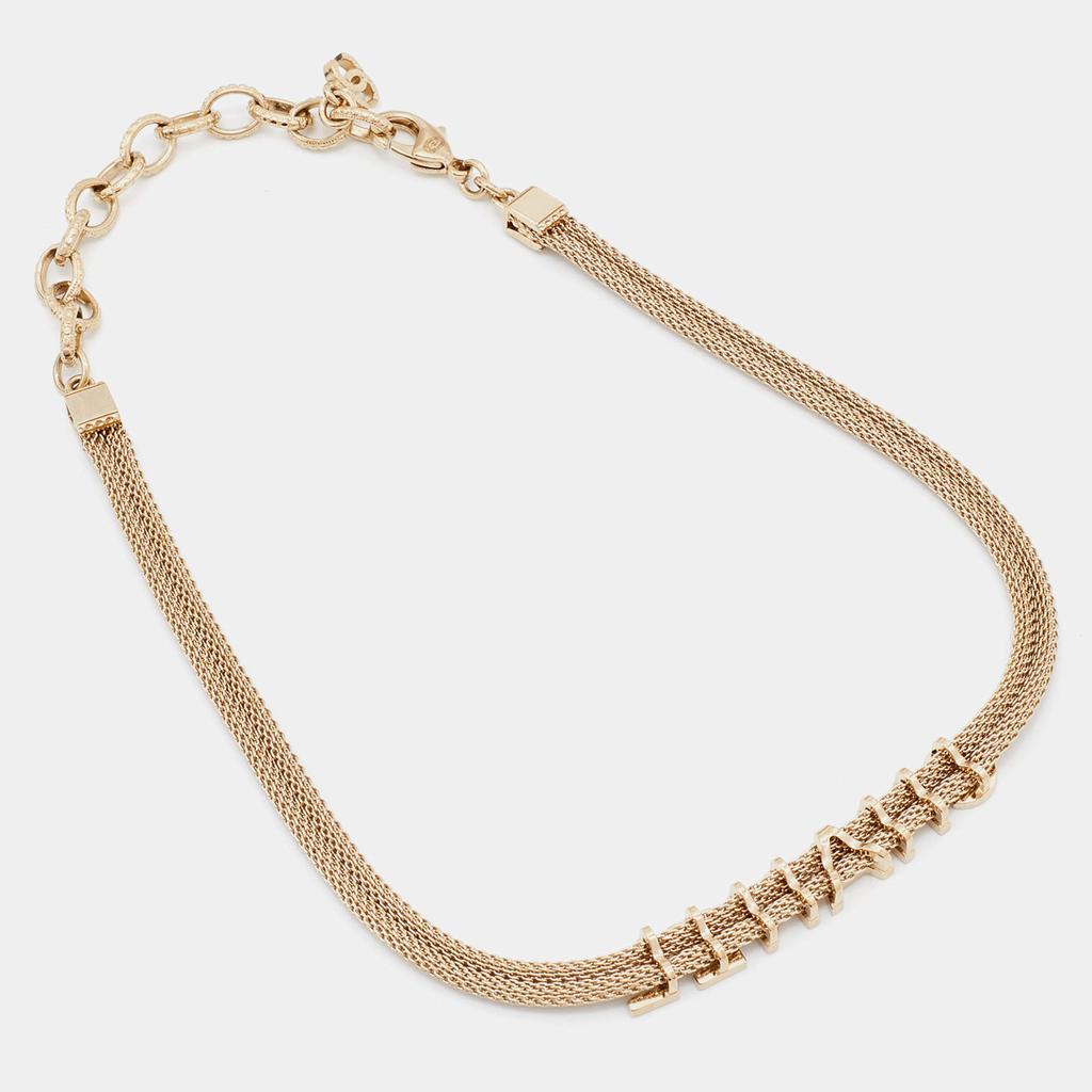 Chanel Gold Tone Logo Mesh Choker Necklace商品第2张图片规格展示