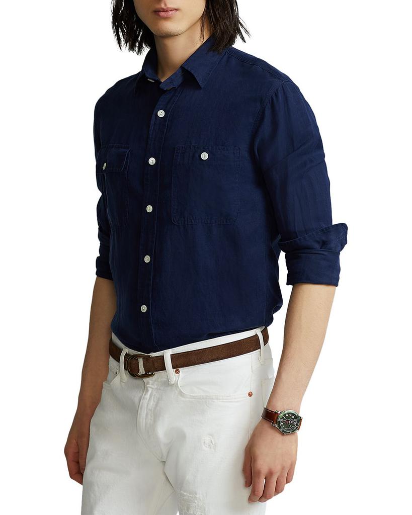 Linen & Silk Solid Custom Fit Button Down Utility Shirt商品第1张图片规格展示