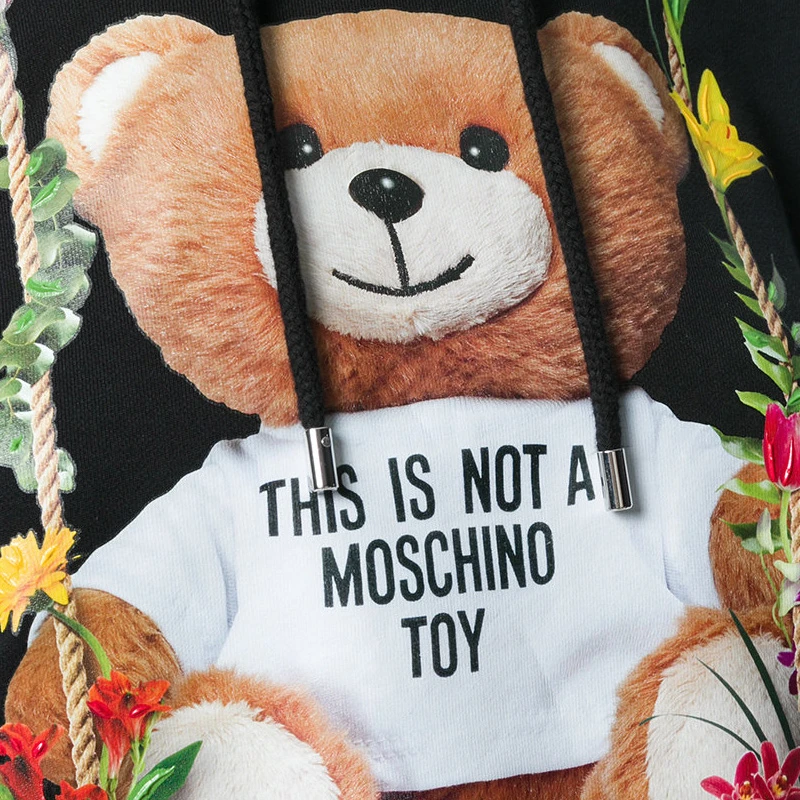 商品Moschino|Moschino 莫斯奇诺 女士黑色全棉Toy bear花卉连帽衫长袖卫衣 DV1703-0427-1555,价格¥2146,第1张图片
